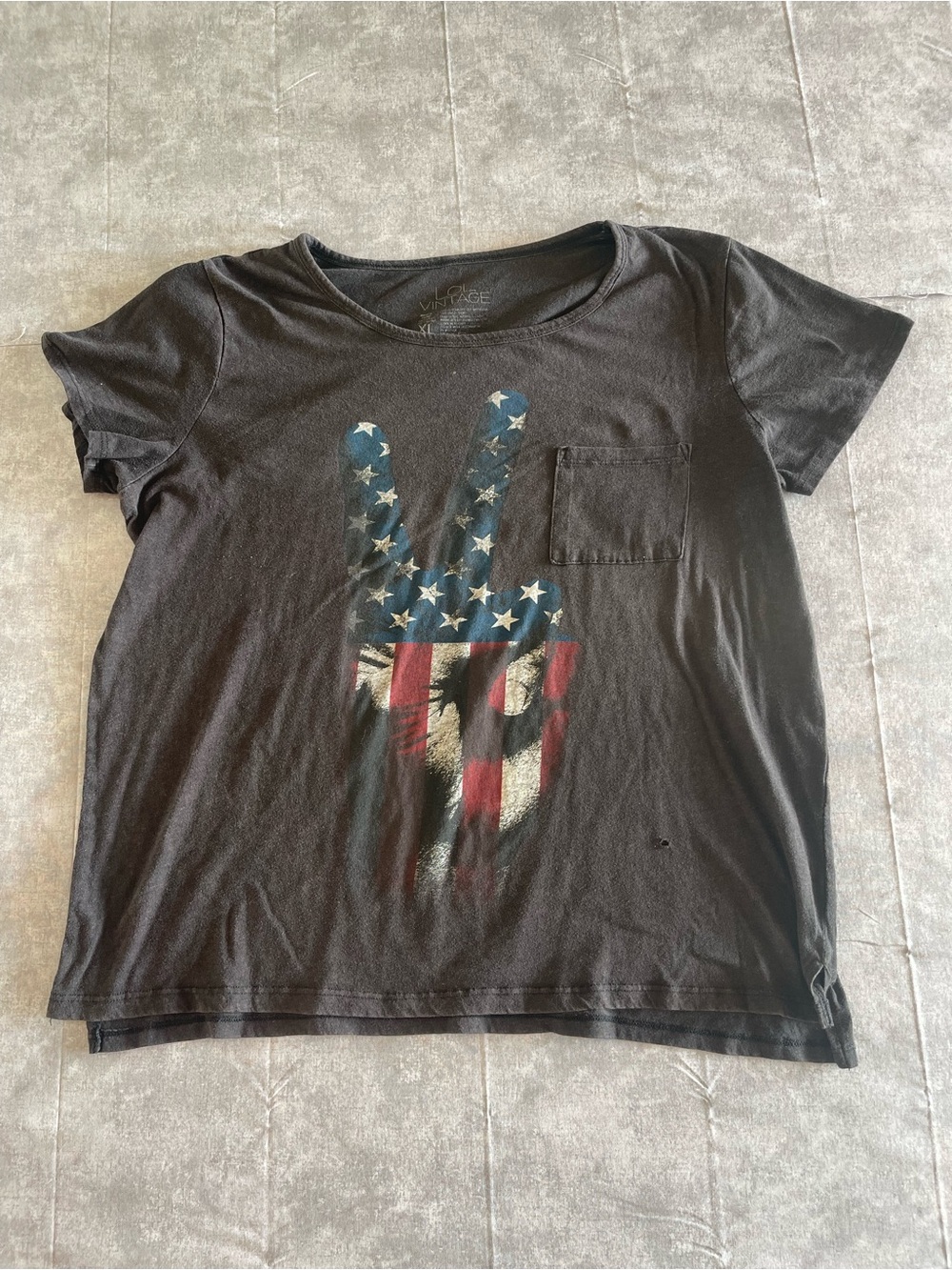 Vintage Black Kids Tee with American Flag Peace Graphic